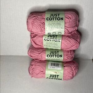 Premier Yarn Just Cotton Pink 4 Packs of 87 Yard #4 Medium